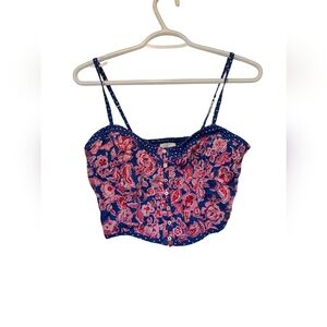 Abercrombie & Fitch Floral Blue and Pink Women's Crop Top With Smocked Back